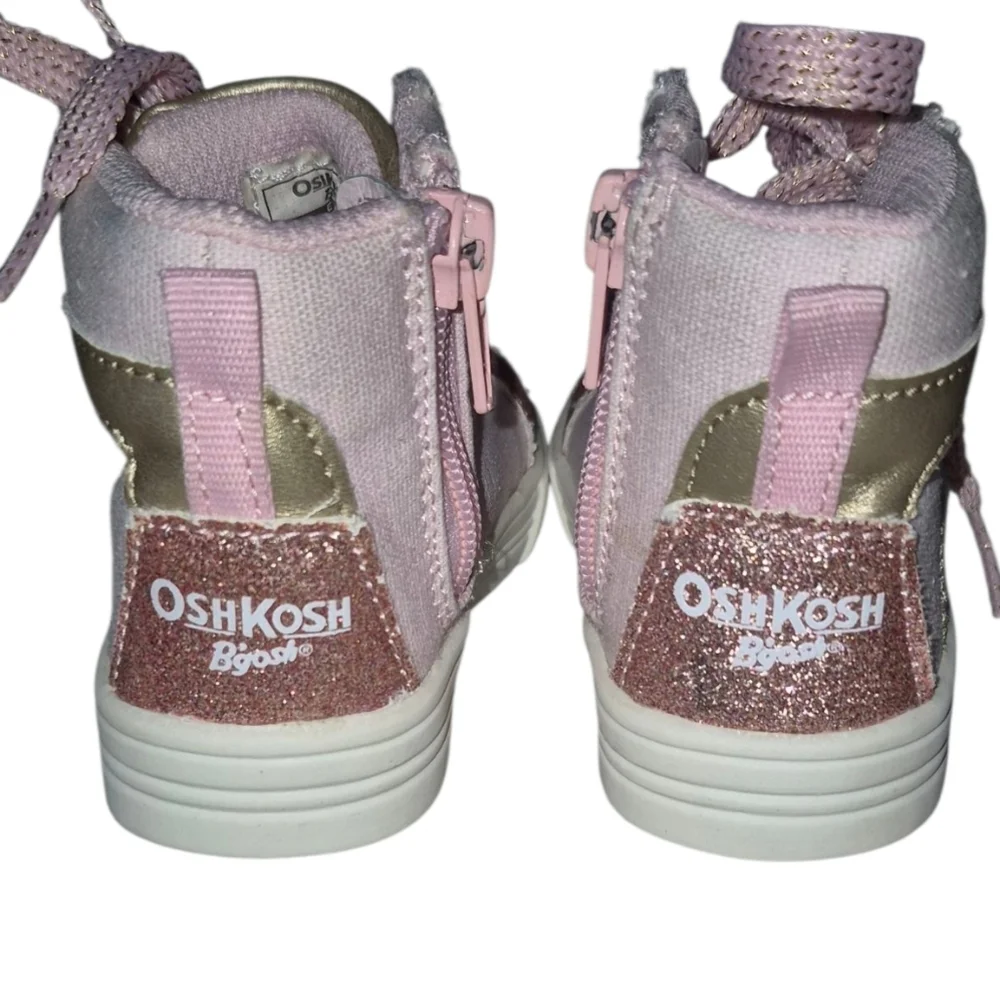 Stylish Pink and Gold Kids High-Top Sneakers